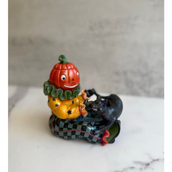 Halloween Resin Candle Holder Pumpkin Head Clown Black Cat Figurine Kitschy
